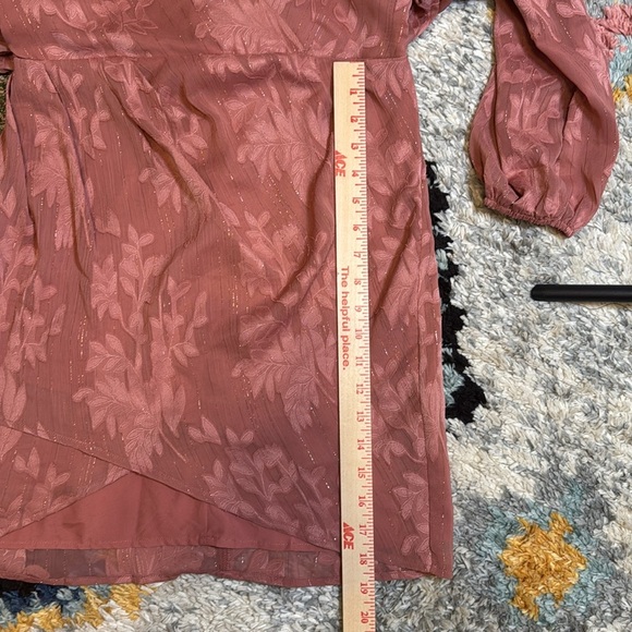 Lulus Mauve Long  Sleeved Floral Flirty Sparkly Lined Mini Dress Size M - Picture 14 of 16